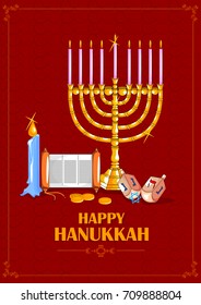 easy to edit vector illustration of Happy Hanukkah for Israel Festival of Lights celebration