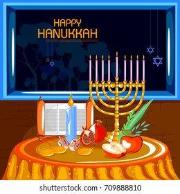 easy to edit vector illustration of Happy Hanukkah for Israel Festival of Lights celebration