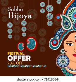 easy to edit vector illustration of Happy Durga Puja India festival holiday Sale Offer advertisement background