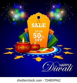 easy to edit vector illustration of Happy Diwali shopping sale offer