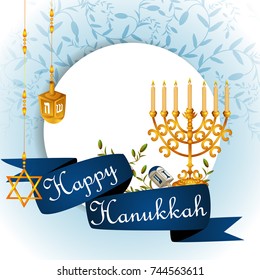easy to edit vector illustration of Happy Hanukkah for Israel Festival of Lights celebration