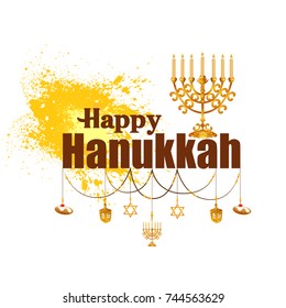 easy to edit vector illustration of Happy Hanukkah for Israel Festival of Lights celebration