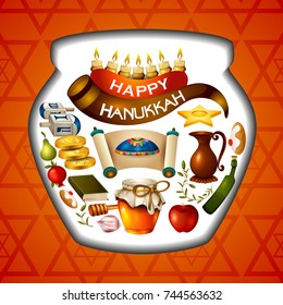 easy to edit vector illustration of Happy Hanukkah for Israel Festival of Lights celebration