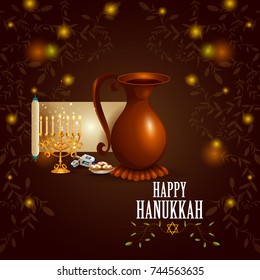 easy to edit vector illustration of Happy Hanukkah for Israel Festival of Lights celebration