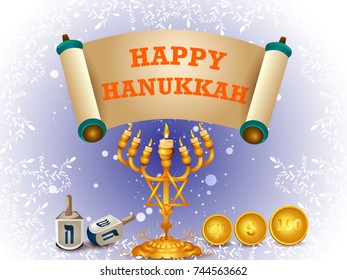 easy to edit vector illustration of Happy Hanukkah for Israel Festival of Lights celebration