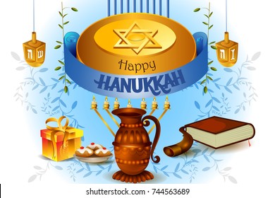 easy to edit vector illustration of Happy Hanukkah for Israel Festival of Lights celebration