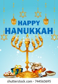 easy to edit vector illustration of Happy Hanukkah for Israel Festival of Lights celebration