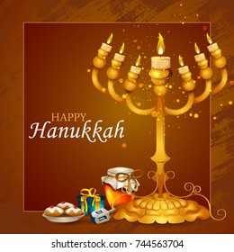 easy to edit vector illustration of Happy Hanukkah for Israel Festival of Lights celebration