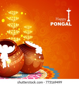 easy to edit vector illustration of Happy Pongal festival of Tamil Nadu India background