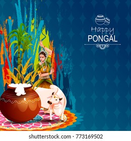 easy to edit vector illustration of Happy Pongal festival of Tamil Nadu India background