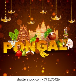 easy to edit vector illustration of Happy Pongal festival of Tamil Nadu India background