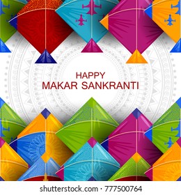 easy to edit vector illustration of Happy Makar Sankranti background with colorful kite