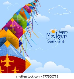 easy to edit vector illustration of Happy Makar Sankranti background with colorful kite