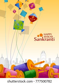 easy to edit vector illustration of Happy Makar Sankranti background with colorful kite
