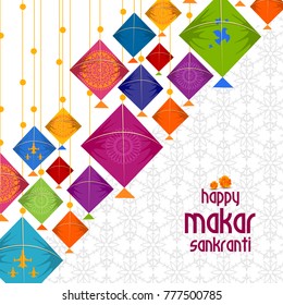 easy to edit vector illustration of Happy Makar Sankranti background with colorful kite