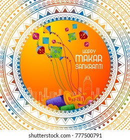 easy to edit vector illustration of Happy Makar Sankranti background with colorful kite