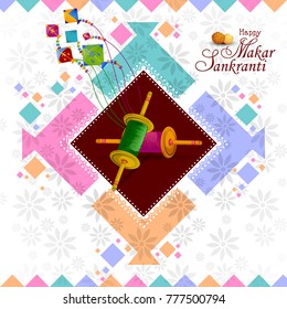 easy to edit vector illustration of Happy Makar Sankranti background with colorful kite