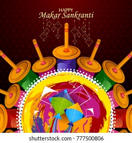 easy to edit vector illustration of Happy Makar Sankranti background with colorful kite