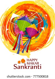easy to edit vector illustration of Happy Makar Sankranti background with colorful kite