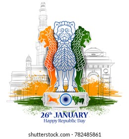 easy to edit vector illustration of Happy Republic Day of India tricolor background for 26 January