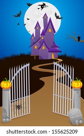 easy to edit vector illustration of haunted house in Halloween background