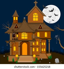 easy to edit vector illustration of haunted house in Halloween background