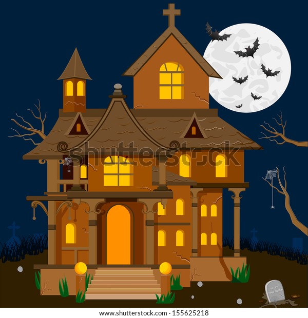 Easy Edit Vector Illustration Haunted House Stock Vector (Royalty Free ...