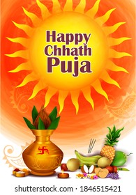 easy to edit vector illustration of holiday background of traditional Chhath Festival of Bihar, Bengal and Nepal