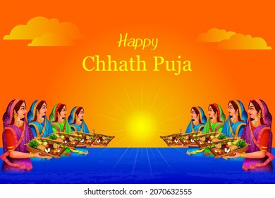 fácil de editar ilustración vectorial de los antecedentes festivos del tradicional Festival Chhath de Bihar, Bengala y Nepal