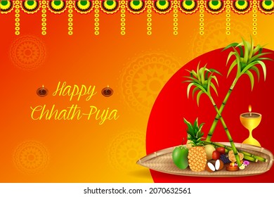 easy to edit vector illustration of holiday background of traditional Chhath Festival of Bihar, Bengal and Nepal
