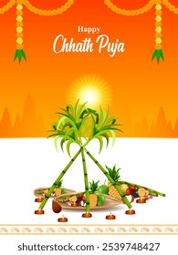 fácil de editar Ilustración vectorial del fondo de vacaciones del tradicional Festival Chhath de Bihar, Bengala y Nepal