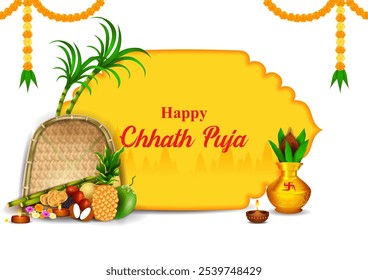 easy to edit vector illustration of holiday background of traditional Chhath Festival of Bihar, Bengal and Nepal