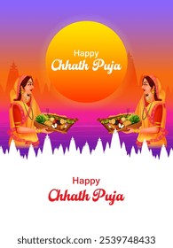 easy to edit vector illustration of holiday background of traditional Chhath Festival of Bihar, Bengal and Nepal