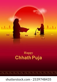 easy to edit vector illustration of holiday background of traditional Chhath Festival of Bihar, Bengal and Nepal