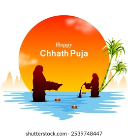 easy to edit vector illustration of holiday background of traditional Chhath Festival of Bihar, Bengal and Nepal