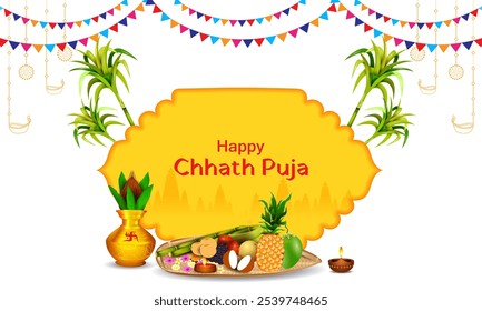 easy to edit vector illustration of holiday background of traditional Chhath Festival of Bihar, Bengal and Nepal