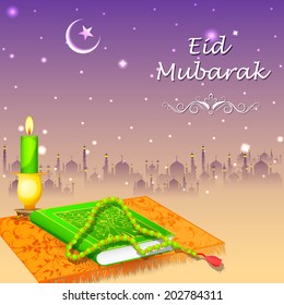 easy to edit vector illustration of holy book Koran in Happy Eid background