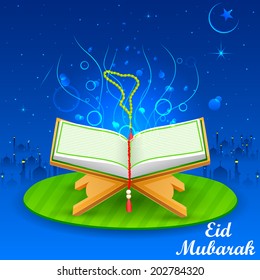 easy to edit vector illustration of holy book Koran in Happy Eid background