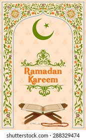 easy to edit vector illustration of holy book Koran in Ramadan Kareem (Happy Ramadan) background