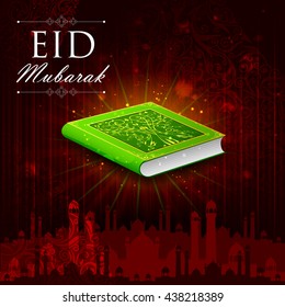 easy to edit vector illustration of holy book Koran in Happy Eid background