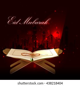 easy to edit vector illustration of holy book Koran in Happy Eid background