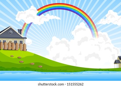 easy to edit vector illustration of house in landscape