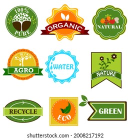 easy to edit vector illustration of icon and symbol of recycle, organic, ecofriendly, pure, green, bio and agro natural tag for packaging and labelling