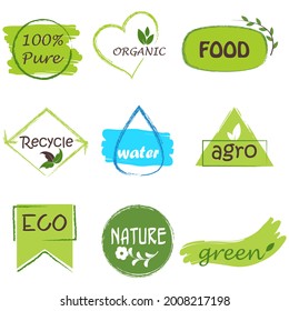 easy to edit vector illustration of icon and symbol of recycle, organic, ecofriendly, pure, green, bio and agro natural tag for packaging and labelling