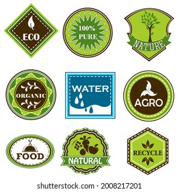 easy to edit vector illustration of icon and symbol of recycle, organic, ecofriendly, pure, green, bio and agro natural tag for packaging and labelling