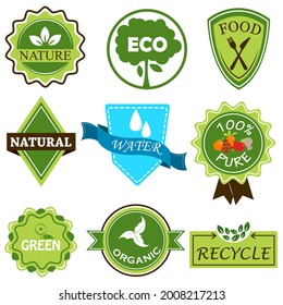 easy to edit vector illustration of icon and symbol of recycle, organic, ecofriendly, pure, green, bio and agro natural tag for packaging and labelling