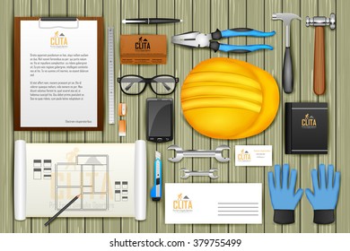 easy to edit vector illustration of identity branding mockup for architect