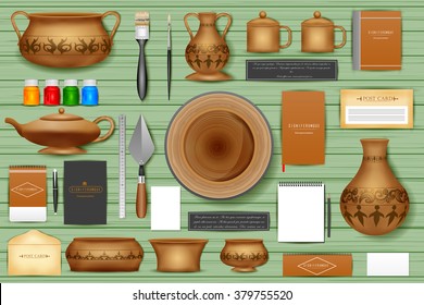 easy to edit vector illustration of identity branding mockup for pottery