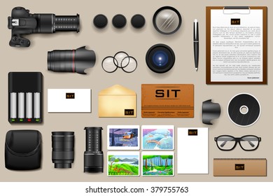 easy to edit vector illustration of identity branding mockup for photography
