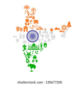 easy to edit vector illustration of Indian map with cultural object